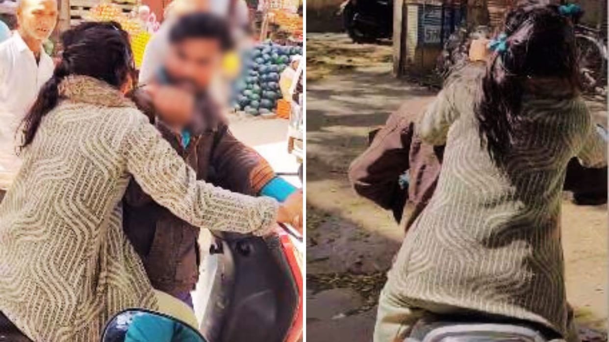 Girlfriend dirty work with boyfriend on scooty in bhadohi police arrived after high profile drama
