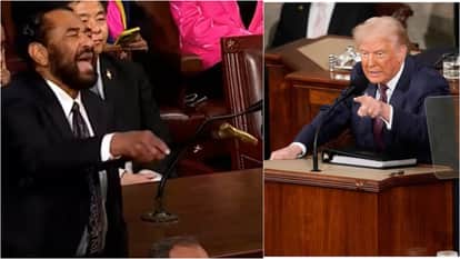 संयुक्त संसद में विरोध जताते डेमाक्रेट सांसद अल ग्रीन। जवाब देते राष्ट्र्रपति ट्रंप।