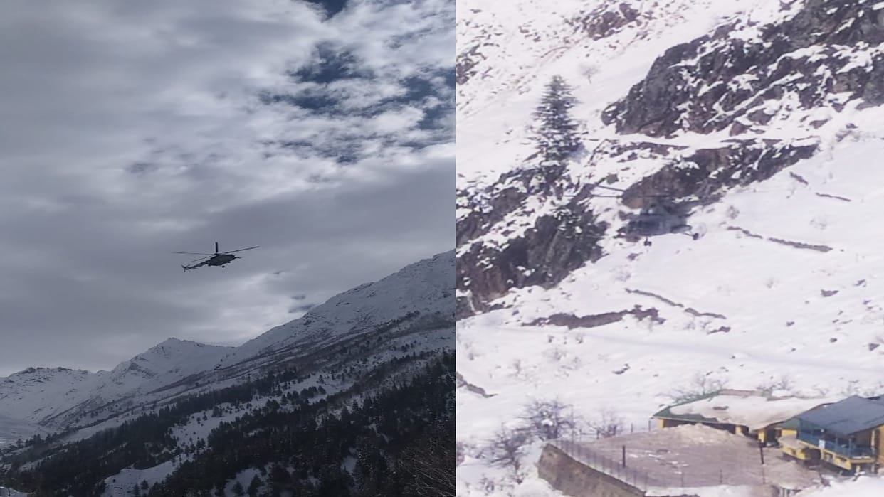 Relief material delivered by chopper to Kumar village of Pangi affected by avalanche