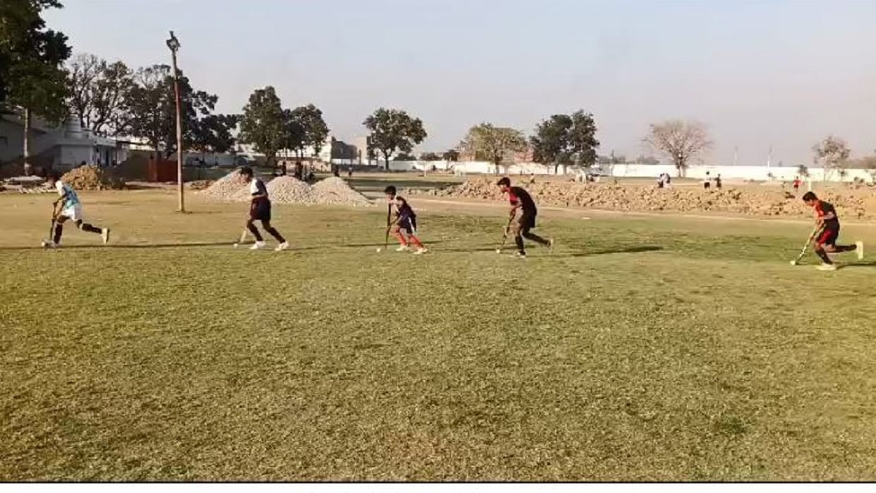 Players practicing in the stadium to make hockey their career in Shahjahanpur