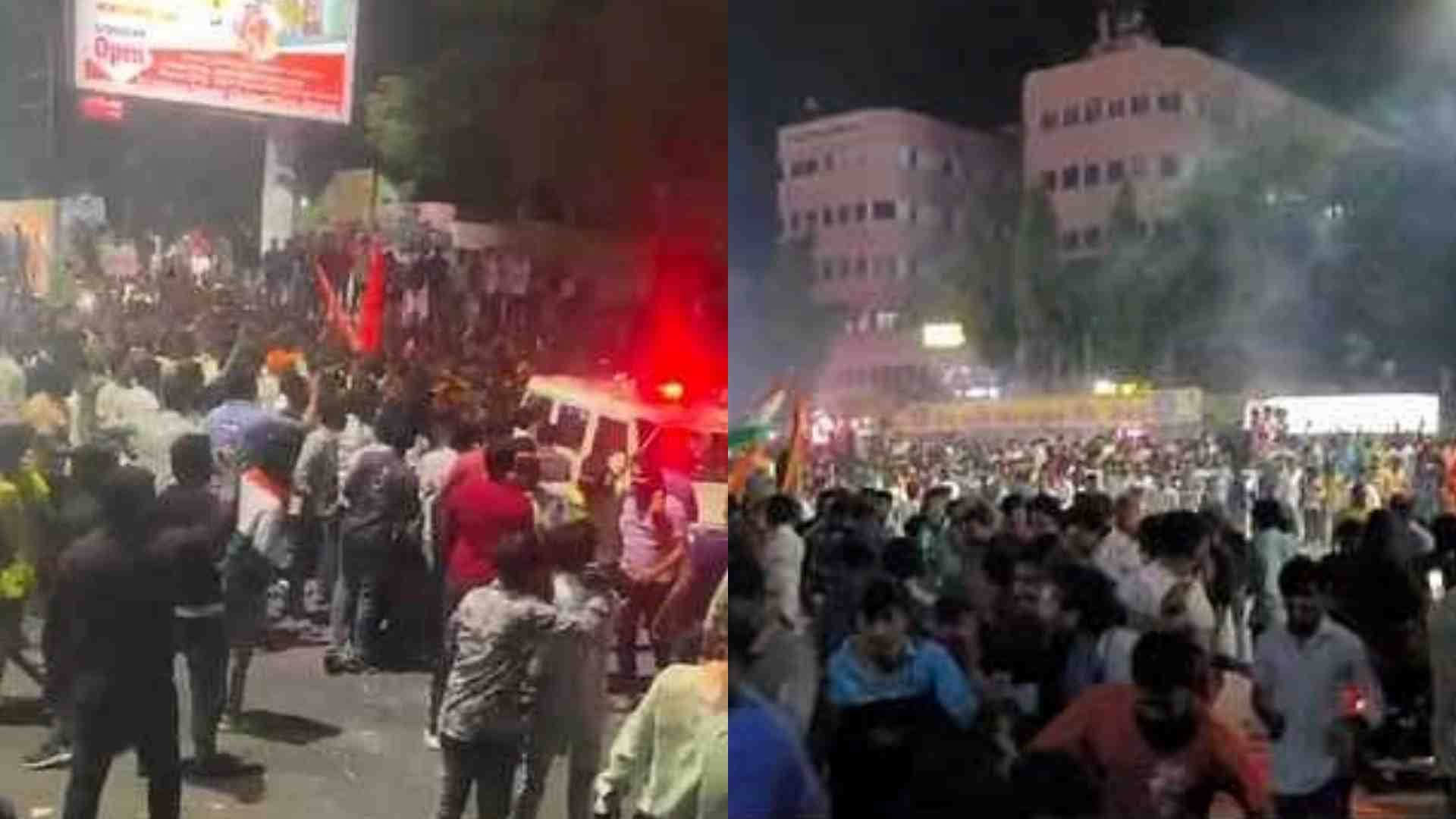 जीत के जश्न के दौरान उपद्रव को शांत कराने पहुंची पुलिस।