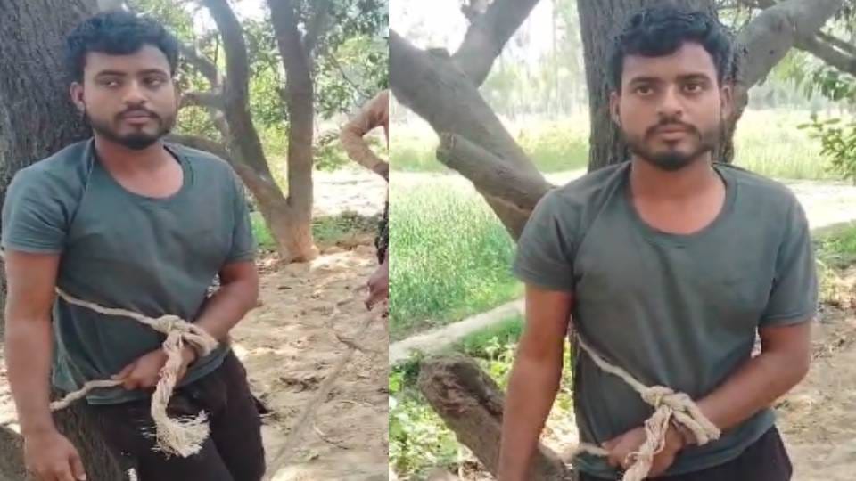 in-laws caught lover who came to meet his married girlfriend In Amethi tied him to tree and beat him up