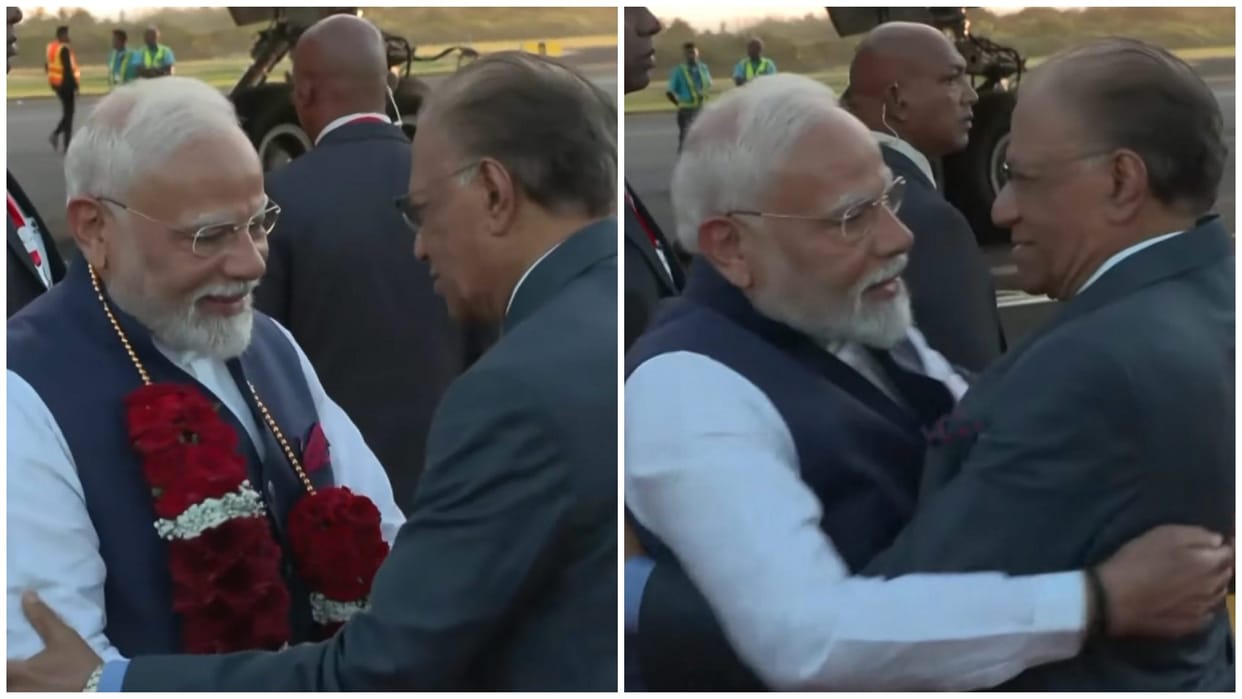PM Modi Arrives In Mauritius For 2-Day Visit Gets Warm Welcome Navin Ramgoolam Hugg See Photos