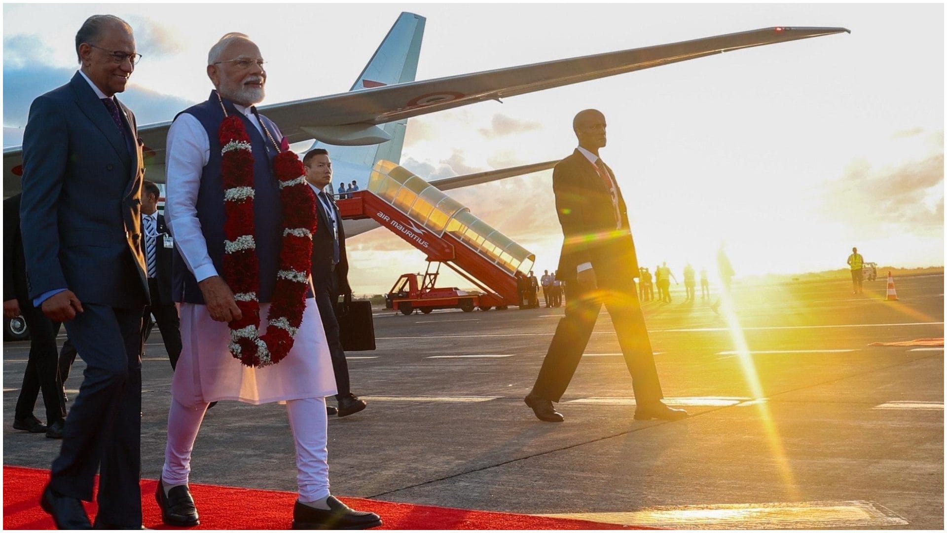 PM Modi Arrives In Mauritius For 2-Day Visit Gets Warm Welcome Navin Ramgoolam Hugg See Photos
