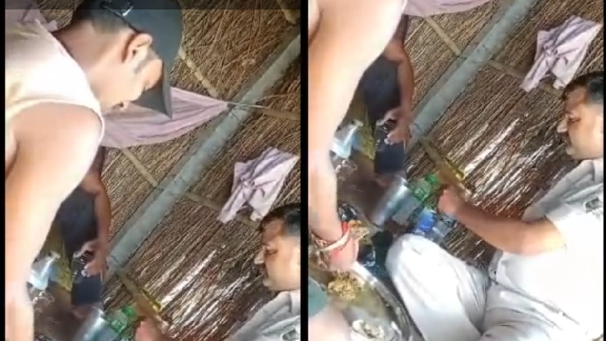 Bihar News : darbhanga bihar Police station chowkidar celebrate liquor party viral video