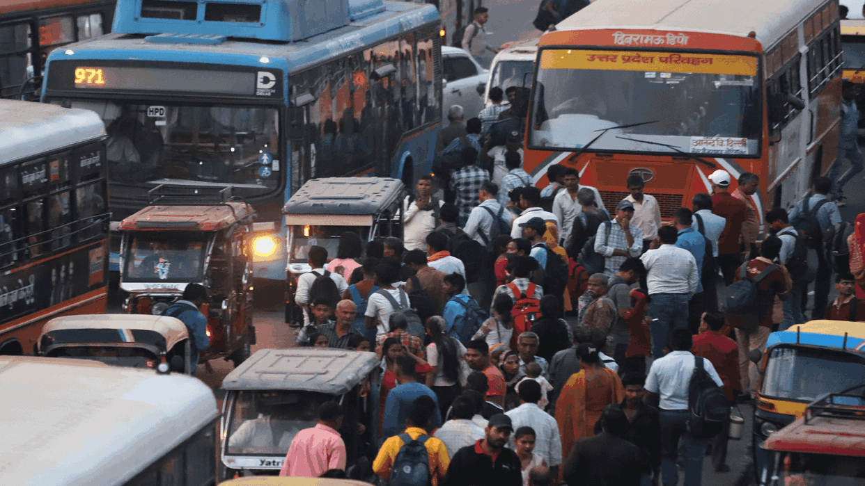 Crowds throng Anand Vihar bus terminal ahead of Raksha Bandhan.