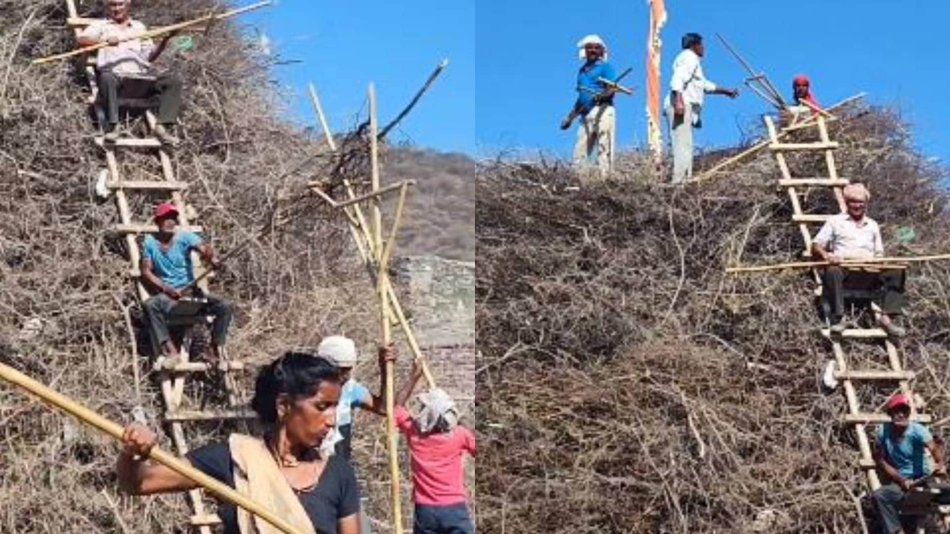 होलिका बनाते हुए