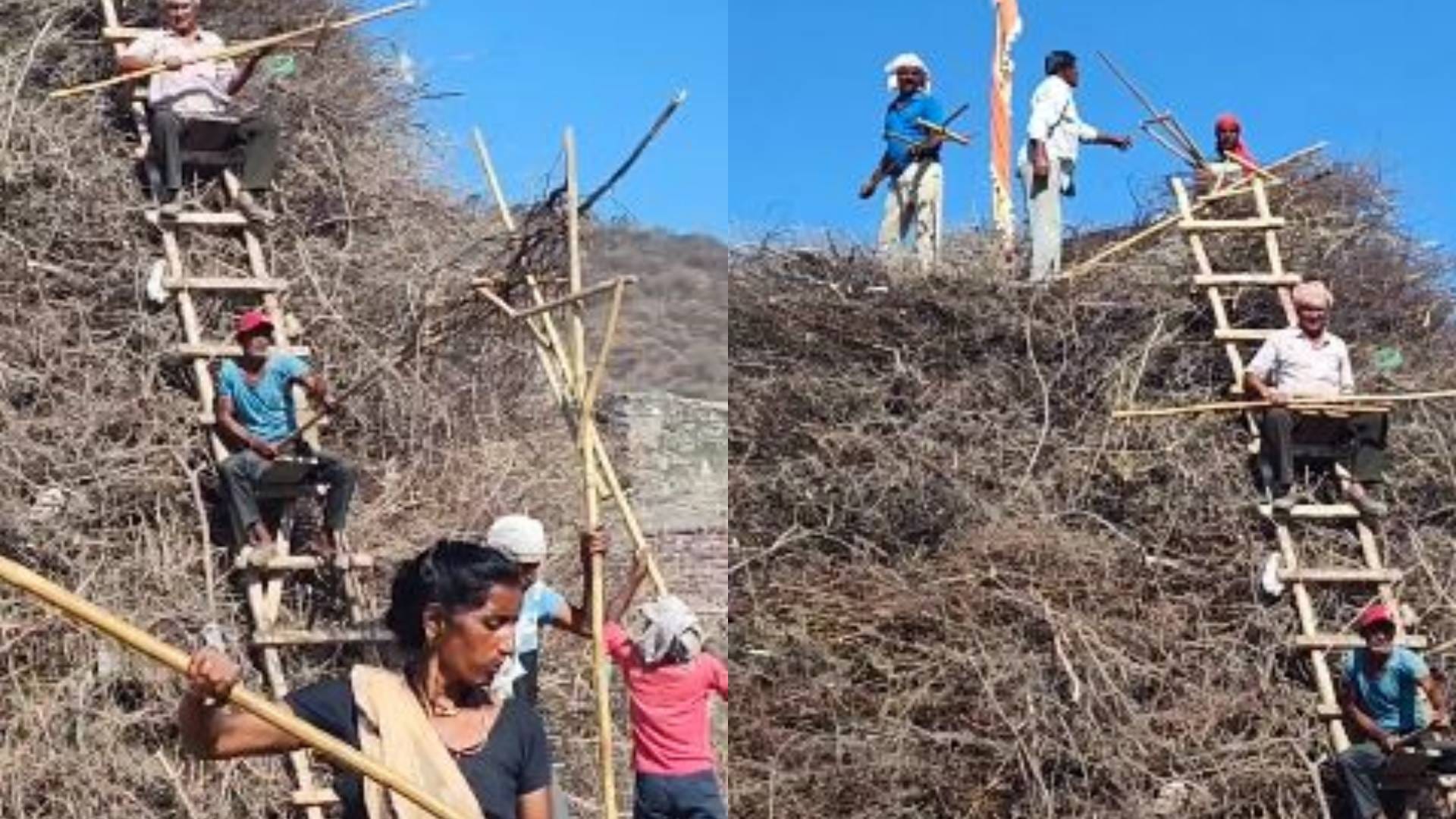 होलिका बनाते हुए