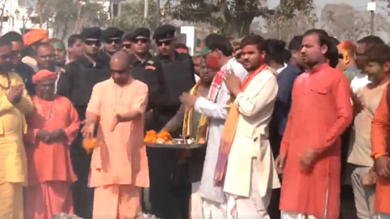 UP CM Yogi Aditynath performs puja and aarti at place of Holika Dahan in Gorakhnath temple Holi celebration