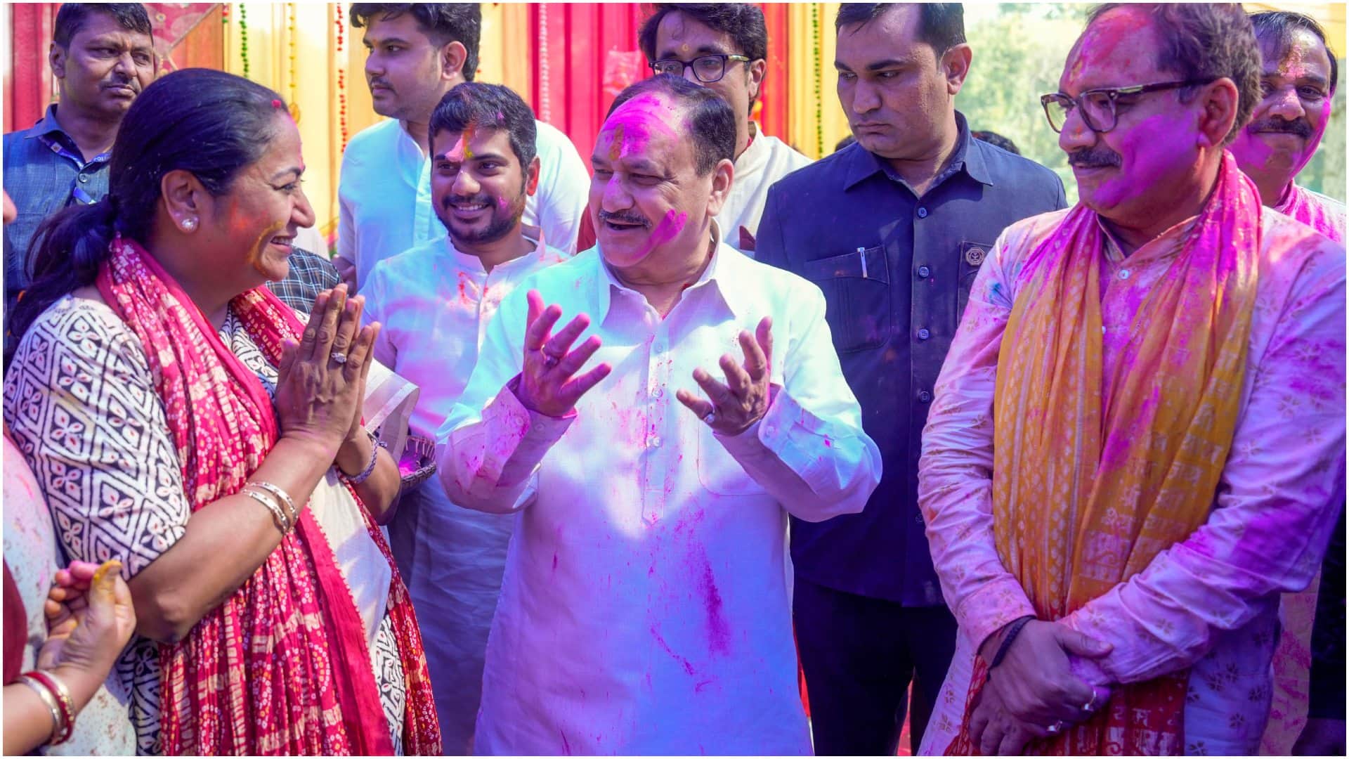 Holi 2025: From JP Nadda Kiren Rijiju to CM Yogi and Rekha Gupta, see the colors of political Holi in pictures