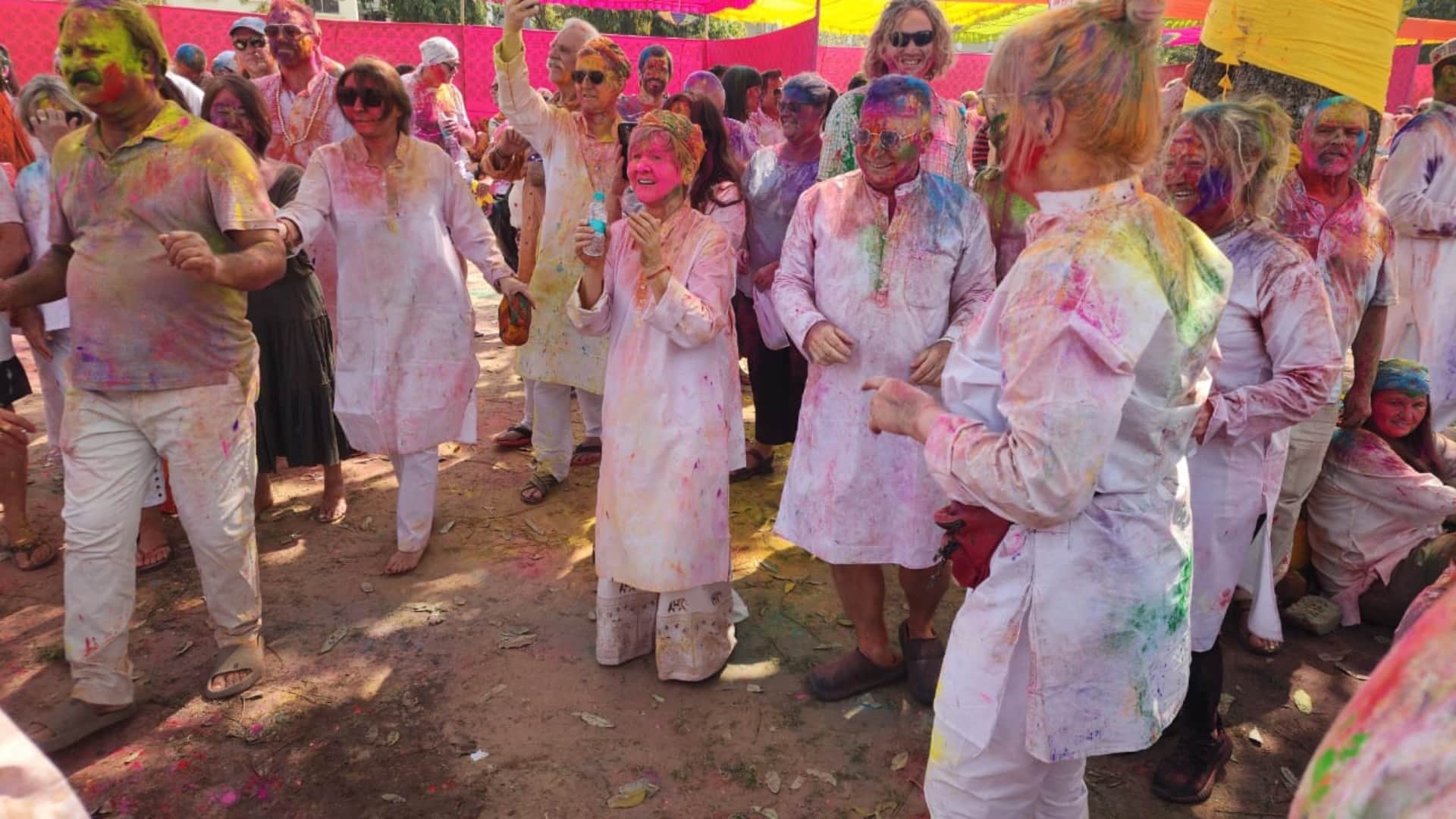 Holi Celebration Holi was celebrated with foreign tourists at Khasa Kothi in capital Jaipur see photos