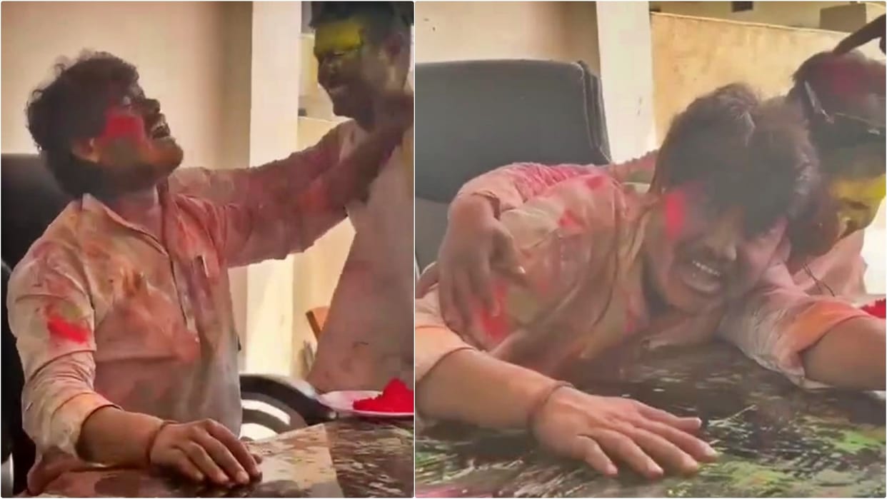 Darbhanga News: JDU MLA Aman Bhushan Hazari seen thumping table and humming romantic songs on Holi