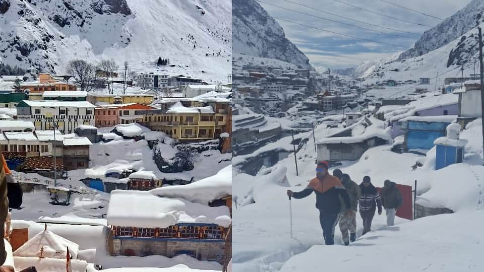 Uttarakhand Weather snowfall in Badrinath Dham three feet of snow accumulated photos