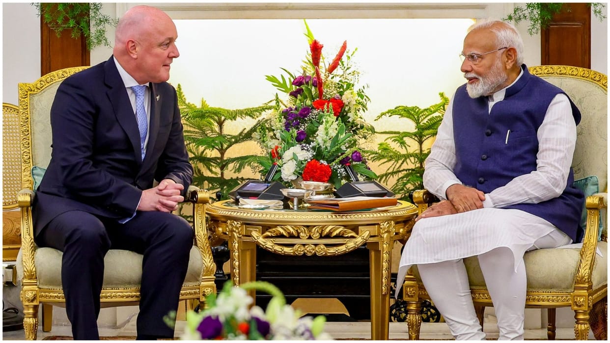 PM Modi and PM of New Zealand Christopher Luxon witness the exchange of agreements between the two countries