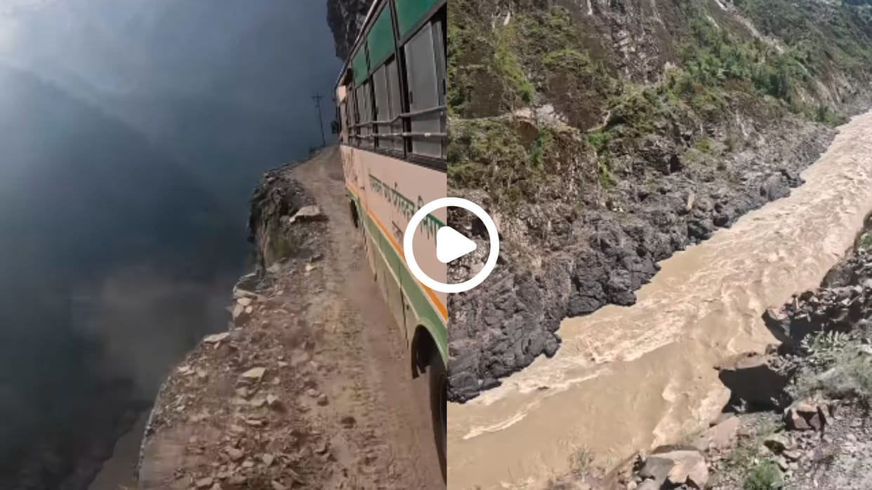 Video of a bus running on a narrow road in the mountains himachal pradesh went viral