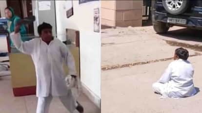 Hanumangarh News: Angry farmer sits on dharna for not getting jamabandi