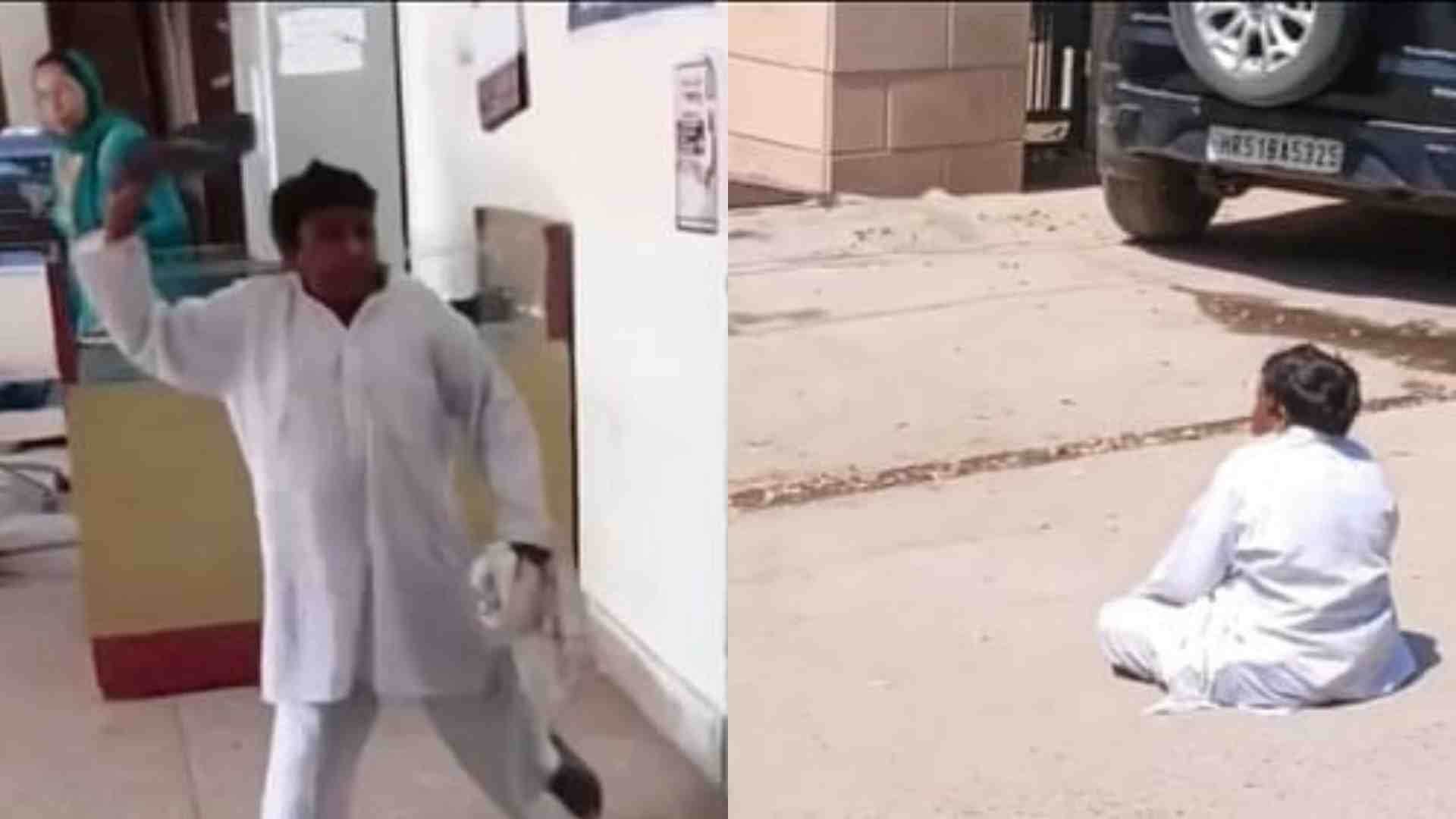 भादरा उपखण्ड कार्यालय के बाहर बैठा किसान।