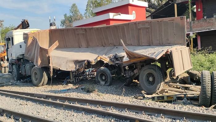 dumper broke barricading and reached track in Amethi collided with goods train a dozen trains were affected