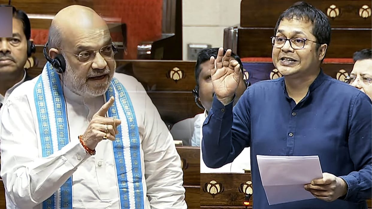heated argument between Home Minister Amit Shah and Trinamool Congress MP Saket Gokhale in the Rajya Sabha
