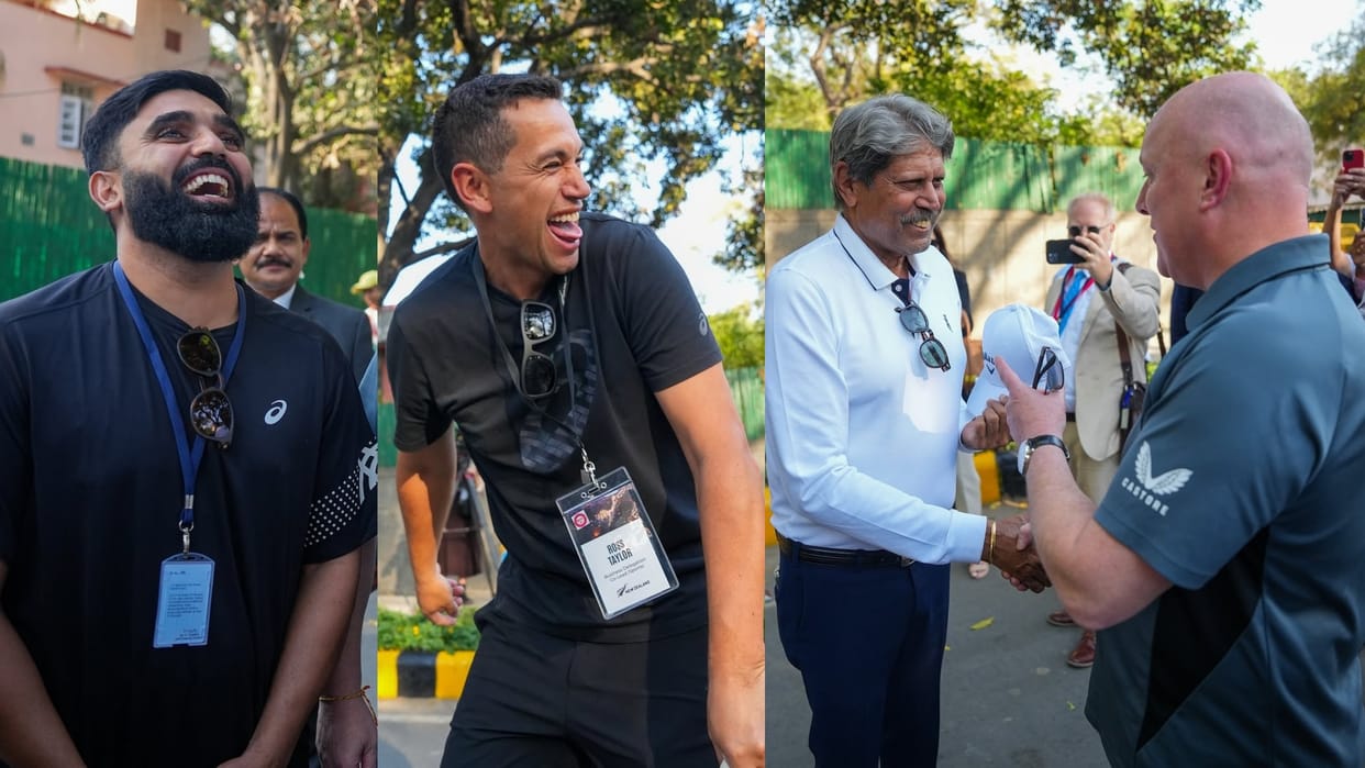 New Zealand PM Luxon Ross Taylor and Ajaz Patel played gully cricket with Kapil Dev Photos