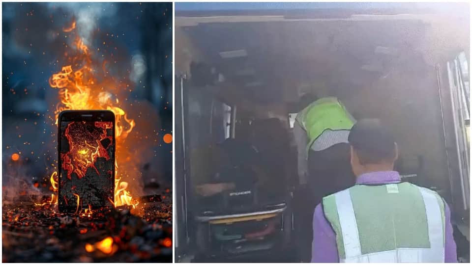 मोबाइल फटने से घायल युवक को एंबुलेंस से अस्पताल भेजा।