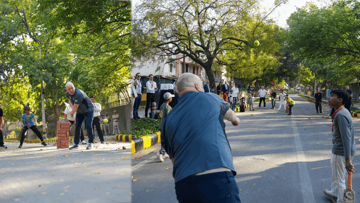 New Zealand PM Christopher Luxon played cricket with children on Delhi
