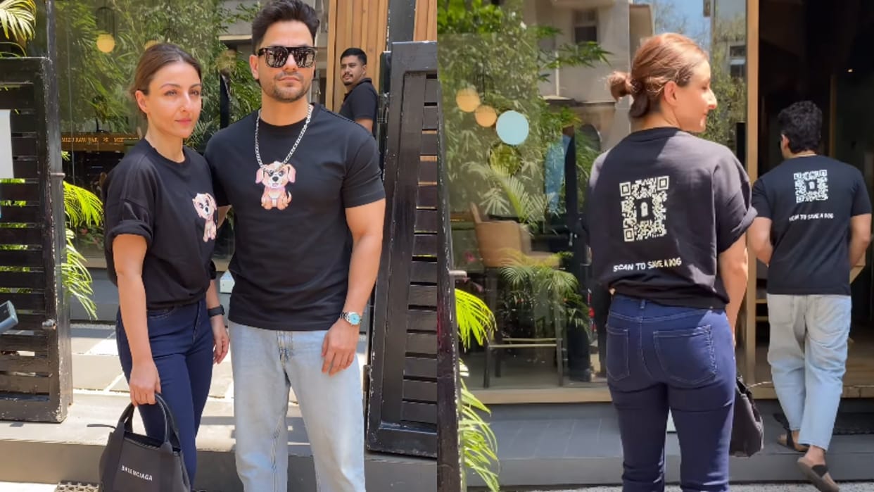 Soha Ali Khan And Kunal Kemmu spotted wearing QR Code printed T shirts urges fans Please scan