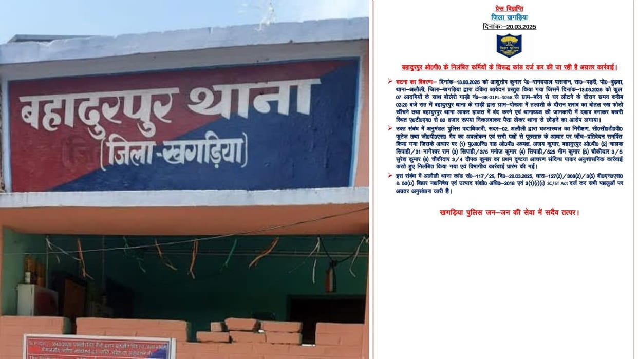 Bihar: FIR lodged against six bihar police and SHO demanded bribe implicating false liquor case khagaria bihar