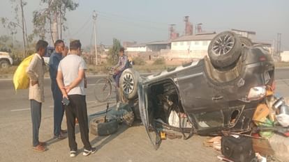 Car collided with divider on highway overturned several times in air