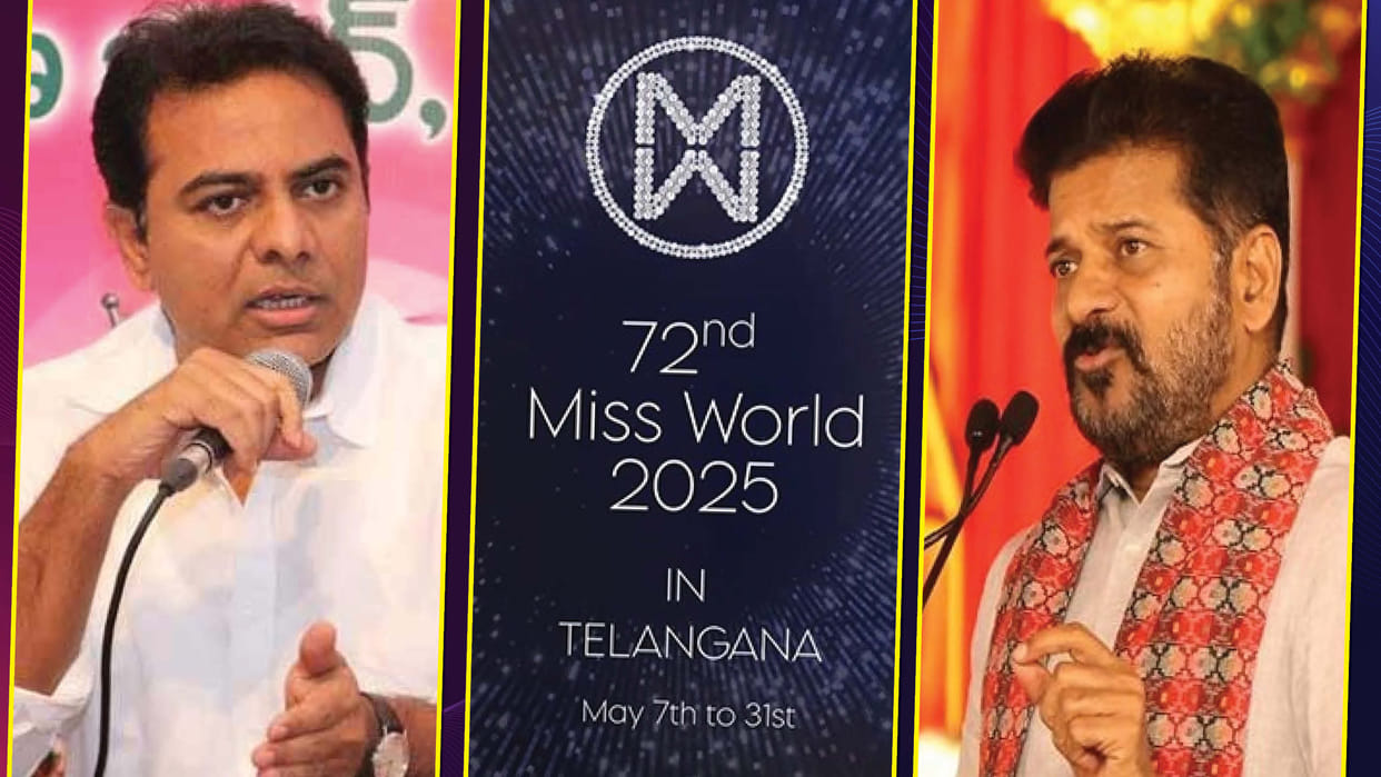 Miss World Beauty Pageant in Telangana BRS attacks Congress over expenditure Farm Waivers KTR Revanth Reddy
