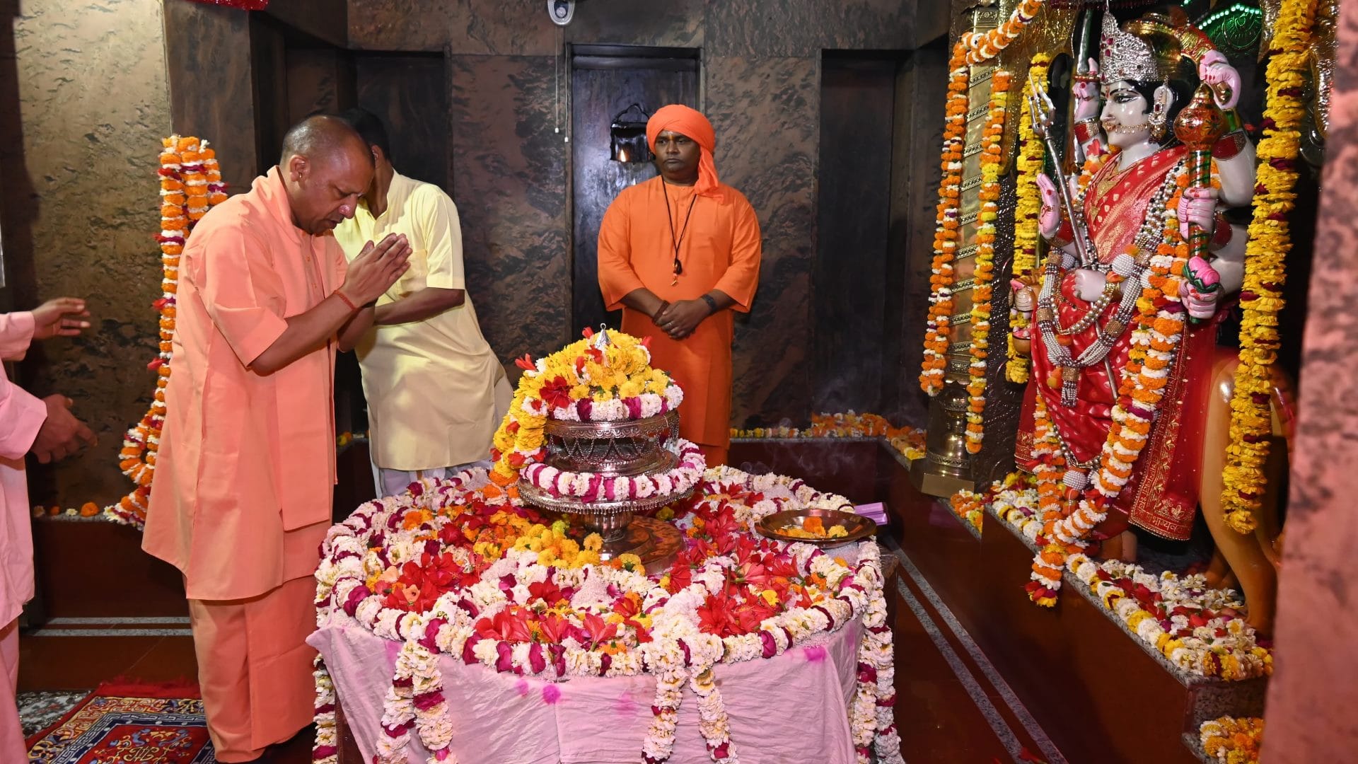 Uttar Pradesh CM Yogi Adityanath offers prayers at Pateshwari Devi temple in Balrampur.