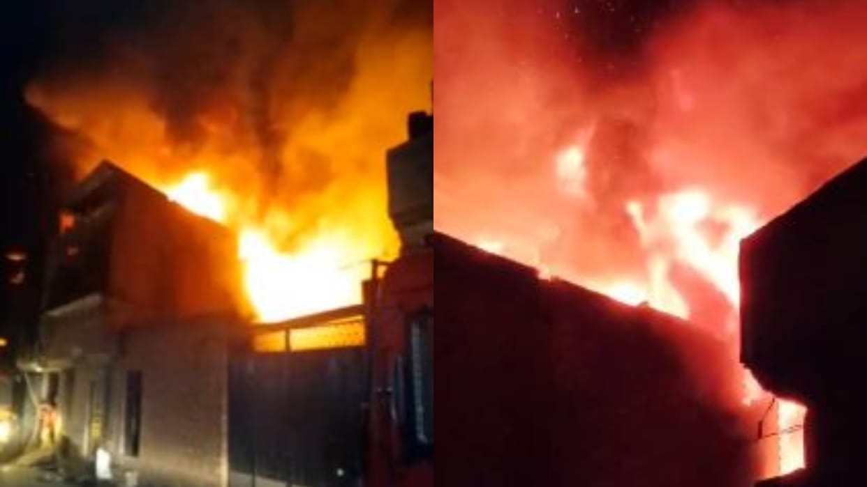 massive fire broke out in tire warehouse in Budaun