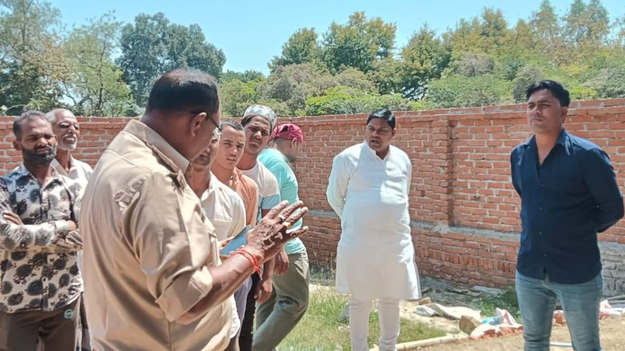 structure of alleged mosque was demolished in bhadohi police reached Hindu dominated area