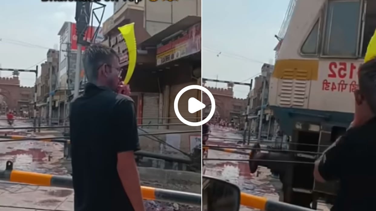 A man played with horn at a railway gate using a child's toy video went viral