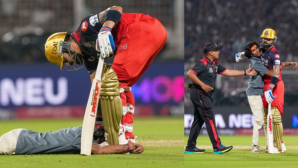 KKR vs RCB: Fan got crazy for Virat Kohli broke security fell at his feet hugged him IPL 2025 see photos