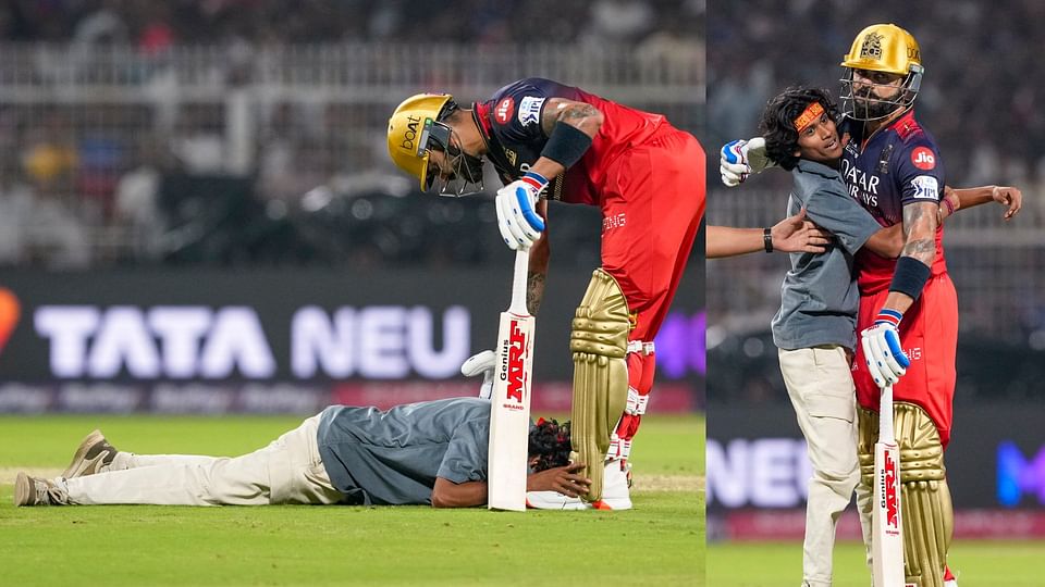 KKR vs RCB: Fan got crazy for Virat Kohli broke security fell at his feet hugged him IPL 2025 see photos