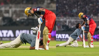 IPL 2025 RR vs KKR: fan broke security cordon and reached the pitch touched the  feet of Riyan Parag video