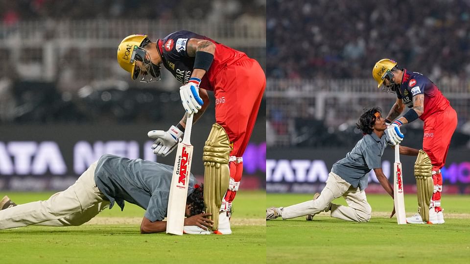 KKR vs RCB: Fan got crazy for Virat Kohli broke security fell at his feet hugged him IPL 2025 see photos