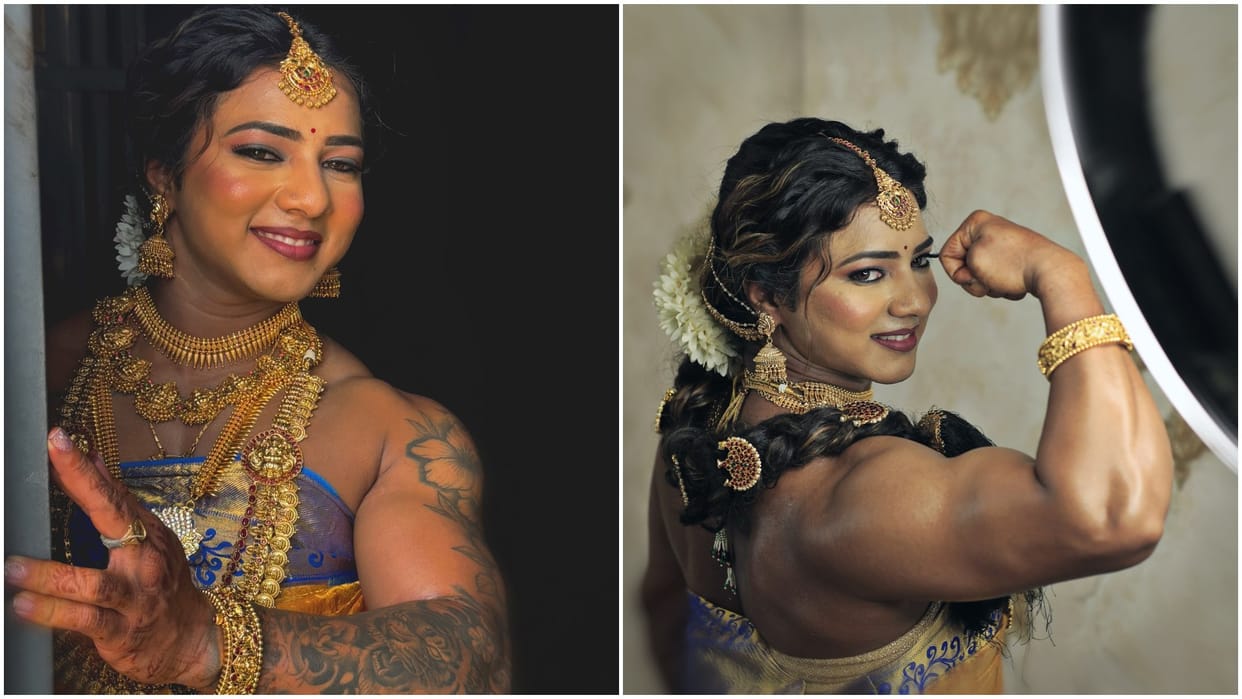 Meet Bodybuilder Bride Chitra Purushotham From Karnataka Bridal Look Images Stuns internet
