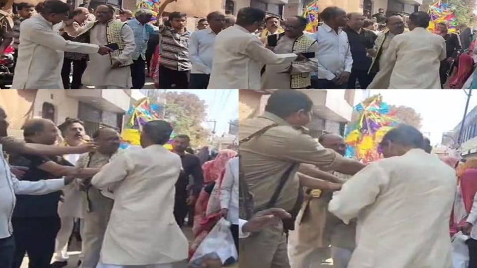 Fight between BJP MLA and former minister clashed during funeral procession of democracy protector fighter