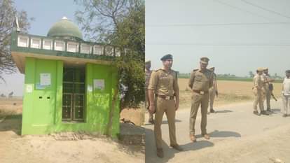 नेजा मेला स्थल पर तैनात पुलिस