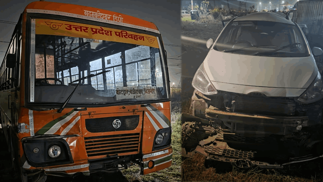 high speed roadways bus hit a car from behind in Mussoorie