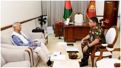 बांग्लादेश की अंतरिम सरकार के प्रमुख मोहम्मद यूनुस और सेना प्रमुख वकर उज जमां।