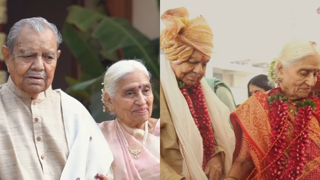 Grand wedding organized by children of elderly couple they eloped and got married 64 years ago video viral