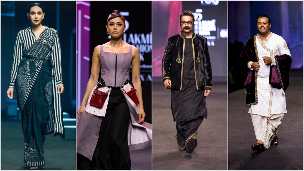 Karishma kapoor Nushrratt Bharuccha Prosenjit Chatterjee Leander Paes ramp walk in fashion show