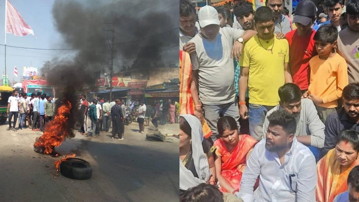 Jharkhand News People angry over rising crime in Ranchi blocked road by burning tyres