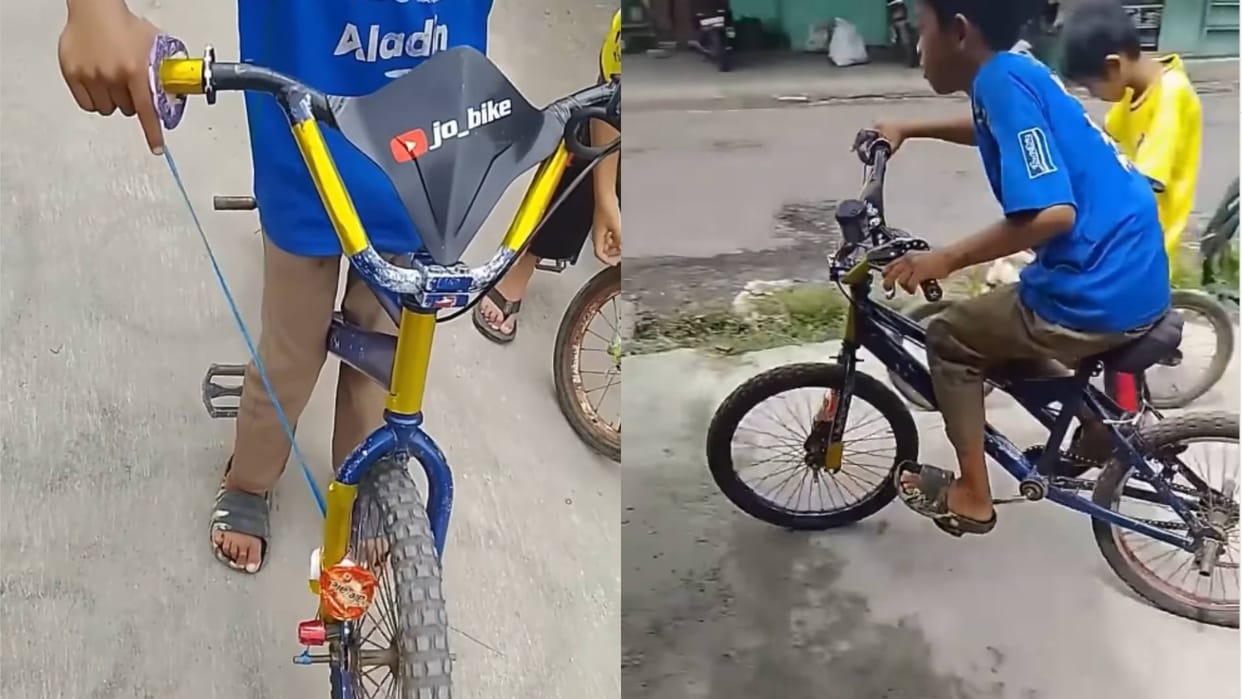 Little kid used his amazing brain made a bike from a bicycle Video goes viral on Internet