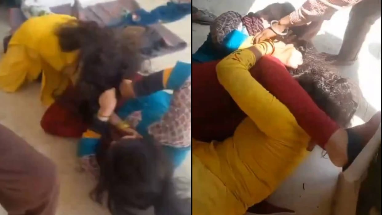 In Anganwadi female teachers beat each other by throwing them on the ground Video goes Viral on Internet