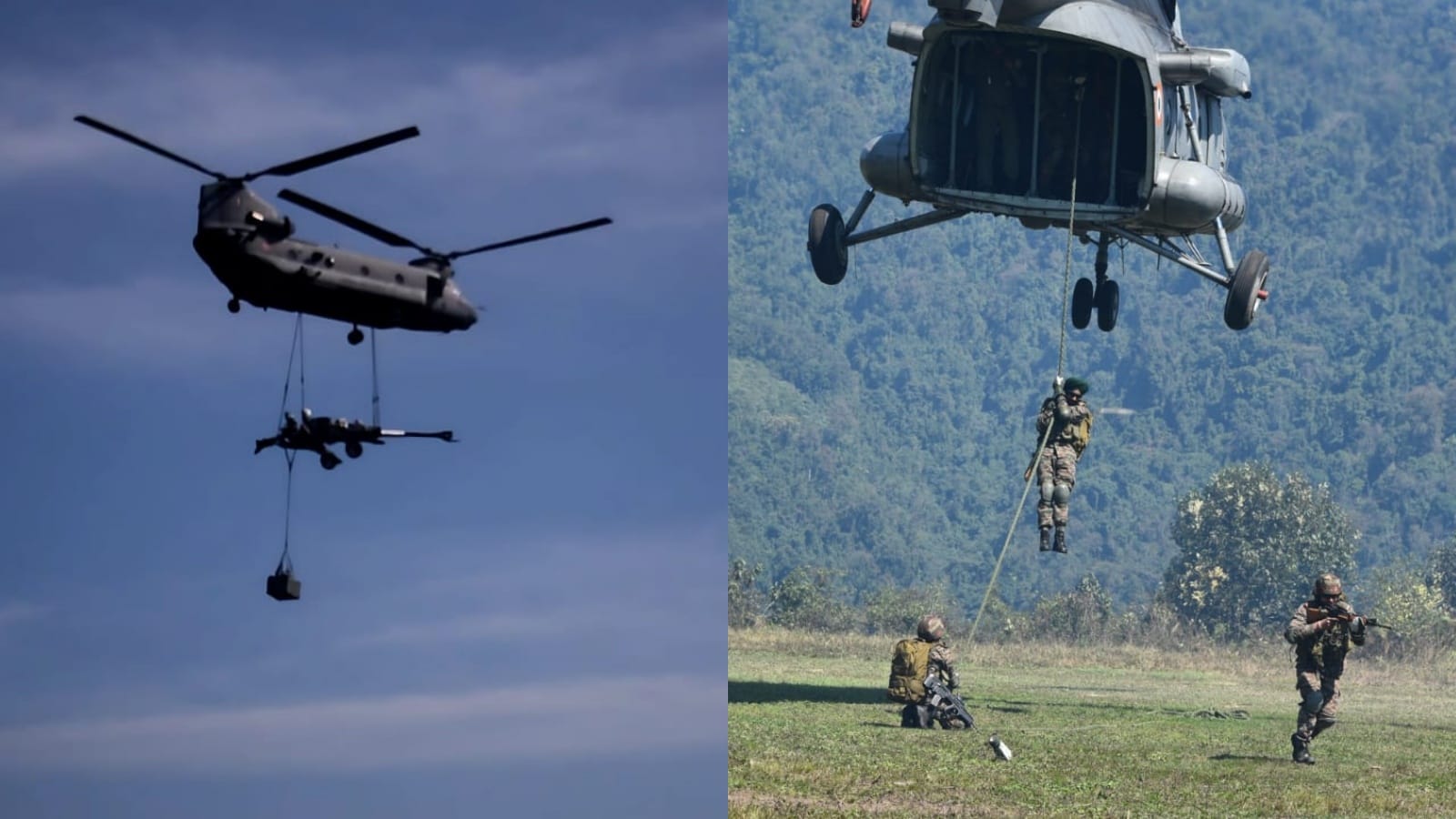 Indian Army conducted a Tri-Service Integrated Multi-Domain Warfare Exercise in the Eastern Theatre, Arunachal