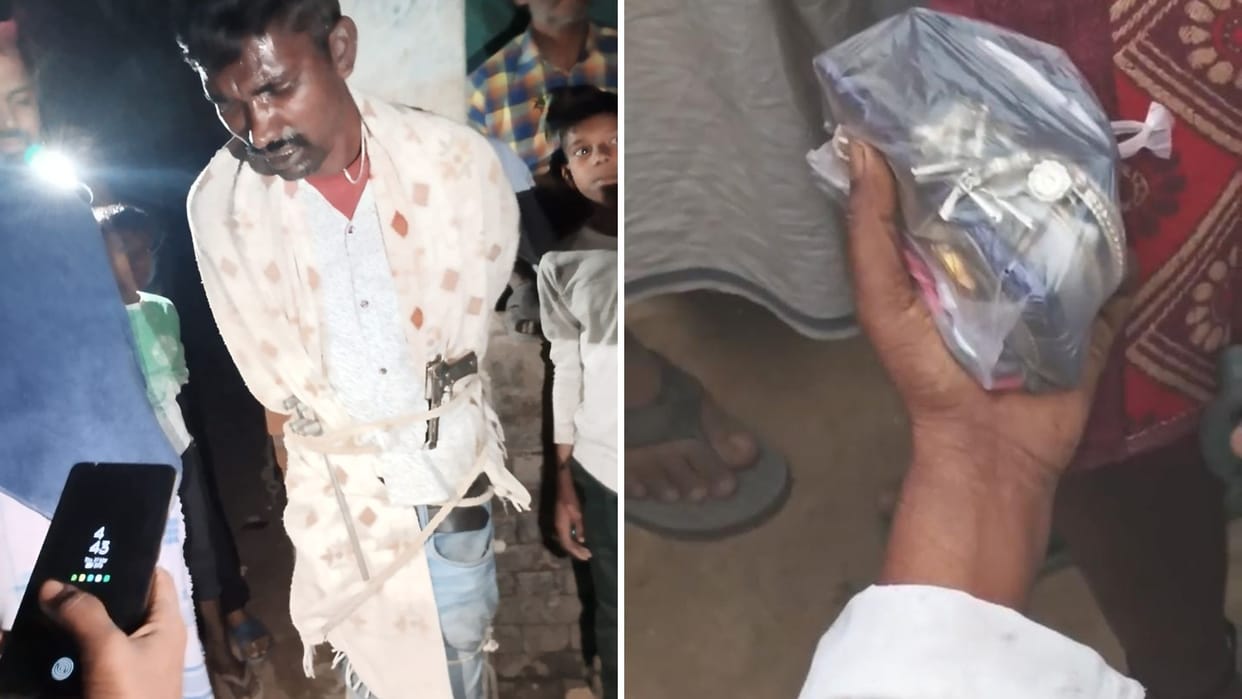In public action the caught thief was handed over to the police jewelry and fake pistol recovered